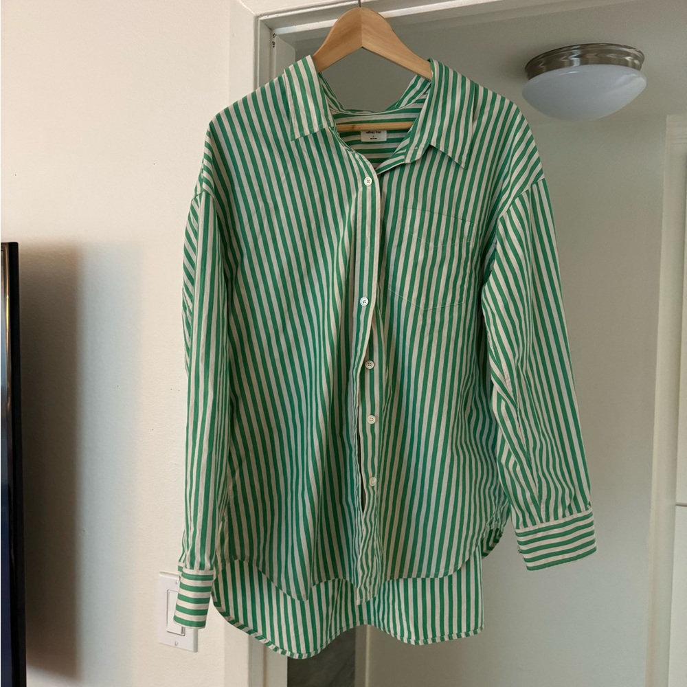 Aritzia oversized green stripped button down!